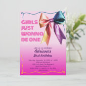 Girls Just Wanna Be One 80s 90s 1st Birthday Party Kaart (Staand voorkant)
