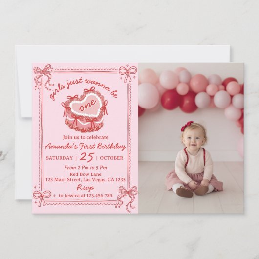 Girls Just Wanna Be One Birthday Party Invitation Bedankkaart (Voorkant)