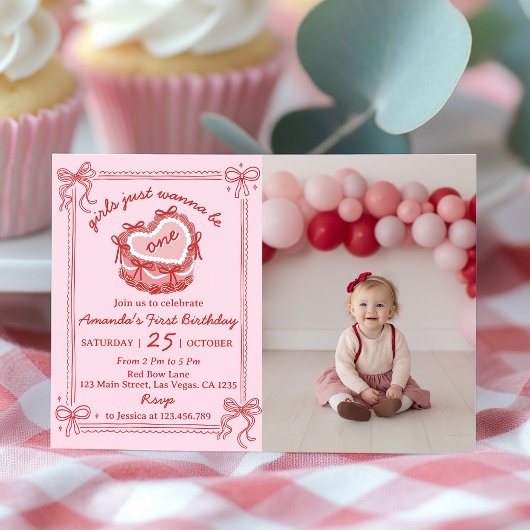 Girls Just Wanna Be One Birthday Party Invitation Bedankkaart
