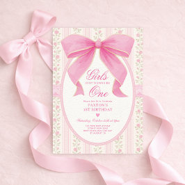Girls Just Wanna Be One: Pink Bow 1st Birthday Kaart