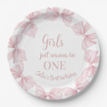 Girls just wanna be One Pink Bow  Papieren Bordje<br><div class="desc">Girls just wanna be One Pink Bow Paper Plates
Pink Bow Coquette Girl 1st Birthday paper plates - Girls Just Wanna be ONE</div>