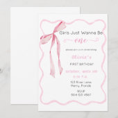 Girls Just Wanna Be One Pink verjaardagsuitnodigin Kaart (Voorkant / Achterkant)