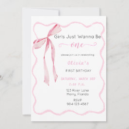 Girls Just Wanna Be One Pink verjaardagsuitnodigin Kaart