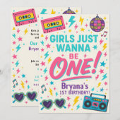 Girls just wanna be ONE Pop 1st Birthday Party Kaart (Voorkant / Achterkant)