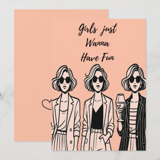 Girls just wanna have fun Card Aankondiging (Voorkant / Achterkant)