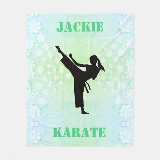 Girls Karate Floral Fleece Deken (Voorkant)