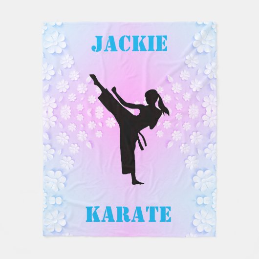 Girls Karate Floral Fleece Deken (Voorkant)
