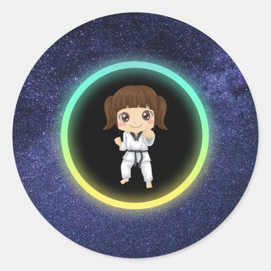 Girls Karate Galaxy Ronde Sticker (Voorkant)