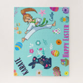 Girls Karate Happy Paasdecoratief Legpuzzel (Verticaal)