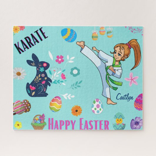 Girls Karate Happy Paasdecoratief Legpuzzel (Horizontaal)