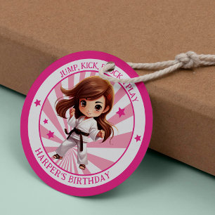 Girl's Karate Martial Arts Verjaardagsfeest Ronde Sticker
