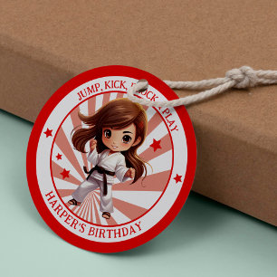 Girl's Karate Martial Arts Verjaardagsfeest Ronde Sticker