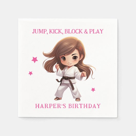 Girl's Karate Martial Arts Verjaardagsfeest Servet (Voorkant)
