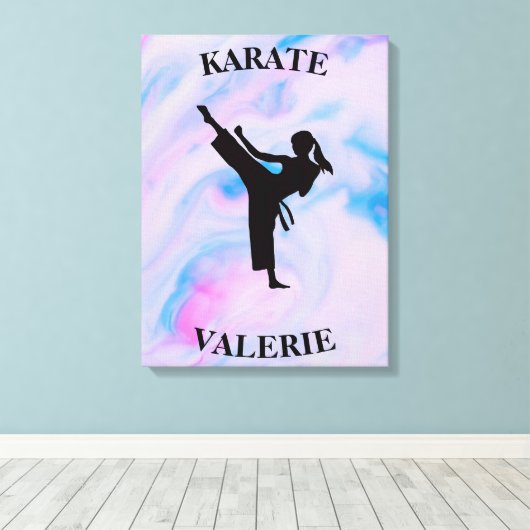 Girls Karate Pastel Swirl Canvas Afdruk (Insitu (Houten vloer))