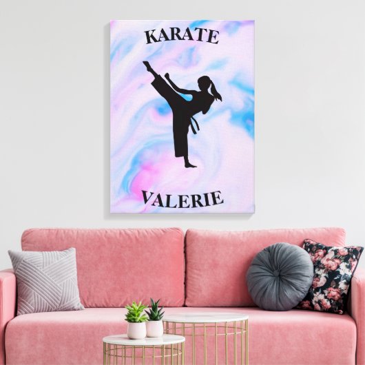 Girls Karate Pastel Swirl Canvas Afdruk (Insitu (Woonkamer))
