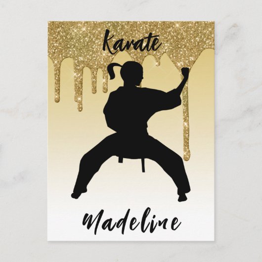 Girls Karate Stance Gold Glitter Drip Ombre Briefkaart (Voorkant)