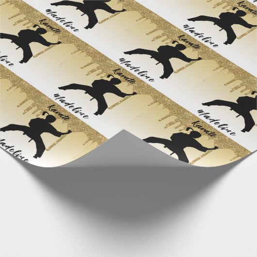 Girls Karate Stance Gold Glitter Drip Ombre Cadeaupapier (Hoek)