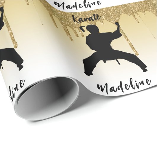 Girls Karate Stance Gold Glitter Drip Ombre Cadeaupapier (Rol Hoek)