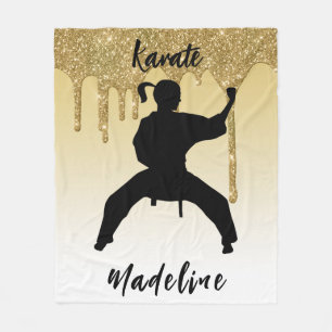 Girls Karate Stance Gold Glitter Drip Ombre Fleece Deken