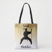 Girls Karate Stance Gold Glitter Drip Ombre Tote Bag (Voorkant)