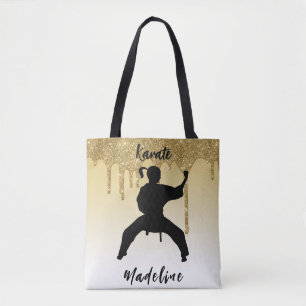 Girls Karate Stance Gold Glitter Drip Ombre Tote Bag