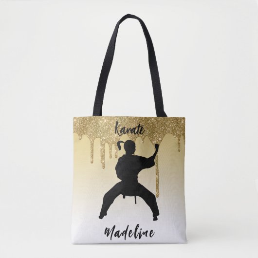 Girls Karate Stance Gold Glitter Drip Ombre Tote Bag (Voorkant)