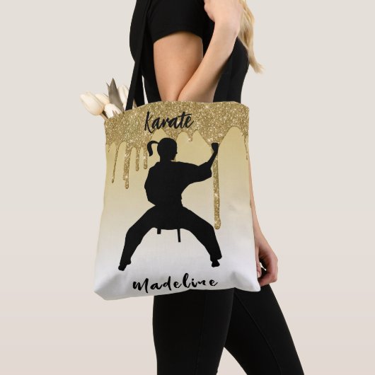 Girls Karate Stance Gold Glitter Drip Ombre Tote Bag (Dichtbij)