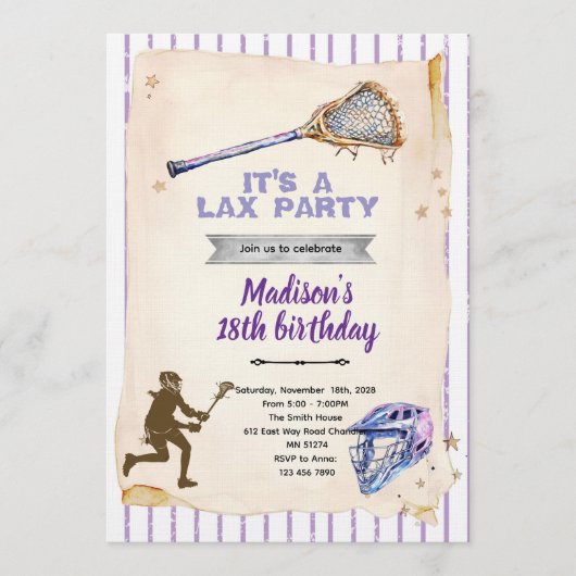 Girls Lacrosse party Invitation Kaart (Voorkant)