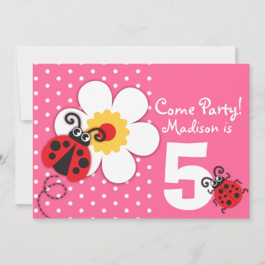 Girls ladybug-partij roze uitnodiging (Voorkant)