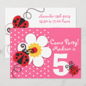 Girls ladybug-partij roze uitnodiging (Voorkant / Achterkant)
