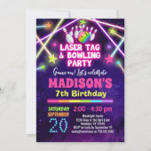 Girls Laser Label Bowling Party Birthday Invitatio Kaart (Voorkant)