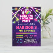 Girls Laser Label Bowling Party Birthday Invitatio Kaart (Staand voorkant)