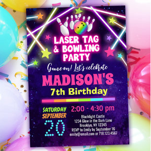 Girls Laser Label Bowling Party Birthday Invitatio Kaart