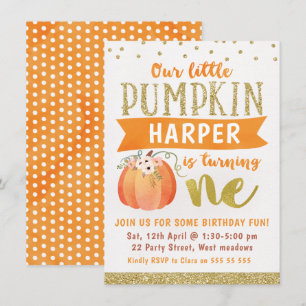 Girls Little Pumpkin 1st Birthday Invitation Kaart