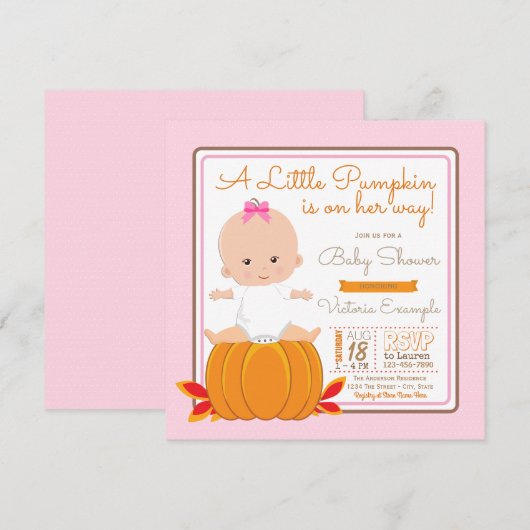 Girls Little Pumpkin Baby shower Invitation Kaart (Voorkant / Achterkant)