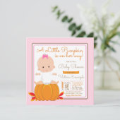 Girls Little Pumpkin Baby shower Invitation Kaart (Staand voorkant)