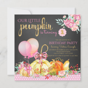 Girls Little Pumpkin Chalk Birthday Invitations Kaart