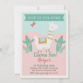 Girls Llama Cactus Birthday Invitation Kaart (Voorkant)