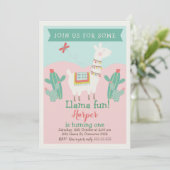 Girls Llama Cactus Birthday Invitation Kaart (Staand voorkant)