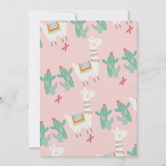 Girls Llama Cactus Birthday Invitation Kaart (Achterkant)