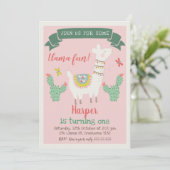 Girls Llama en cactus Birthday Invitation Kaart (Staand voorkant)