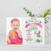Girls Llama Photo Birthday Invitation Kaart (Staand voorkant)