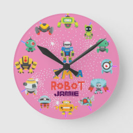 Girls Love Robots Pink Cute Cartoon Genoemd Ronde Klok