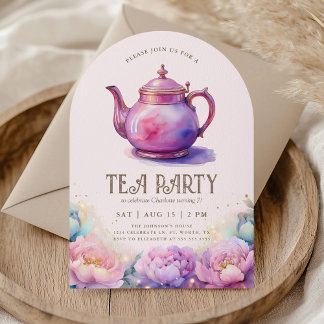 Girl's Magical Elegant Tea Party Birthday Party Kaart