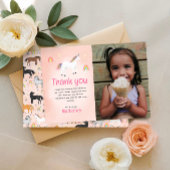 Girls Magical Pastel Pink Unicorn Birthday Photo Bedankkaart