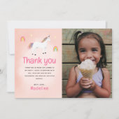 Girls Magical Pastel Pink Unicorn Birthday Photo Bedankkaart (Voorkant)