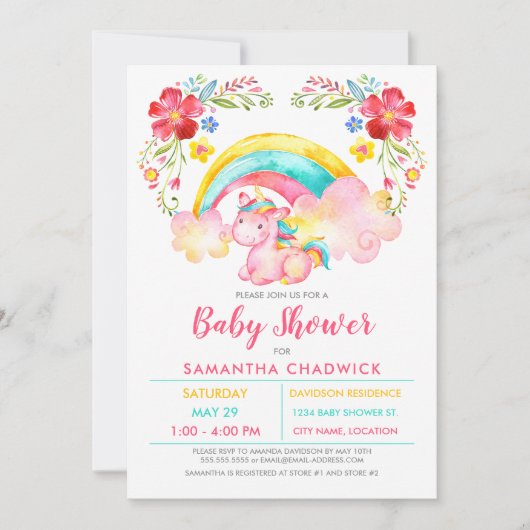 Girls Magical Unicorn Baby shower Kaart (Voorkant)