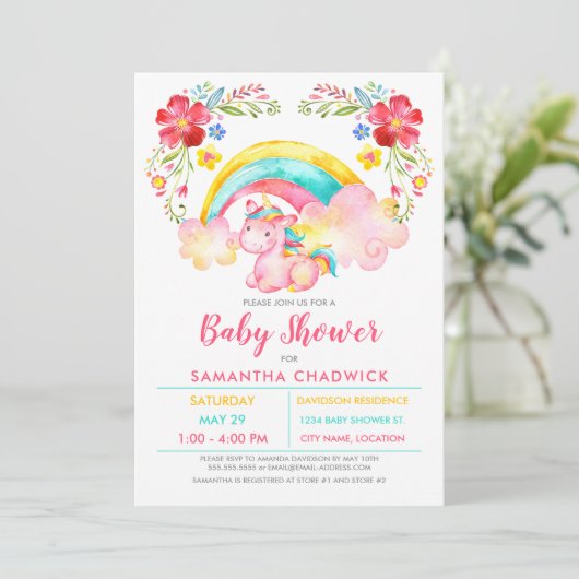 Girls Magical Unicorn Baby shower Kaart (Staand voorkant)