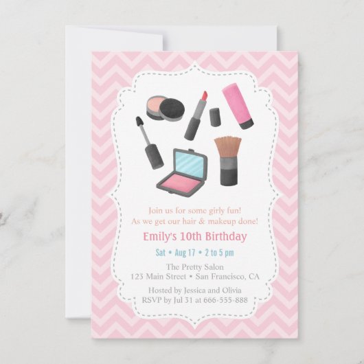 Girls Makover Birthday Party Invitations Kaart (Voorkant)