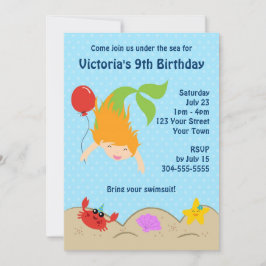 Girls Mermaid Pool Birthday Party Kaart